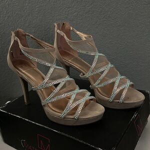 Material Girl blush and silver heels